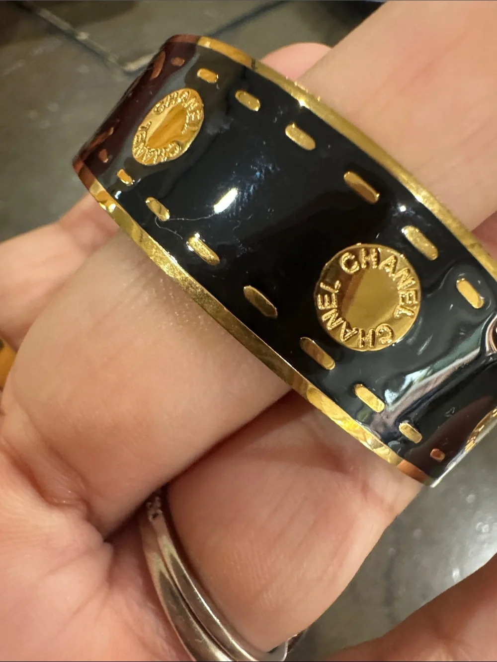 Black and Gold Enamel CC Bangle Bracelet